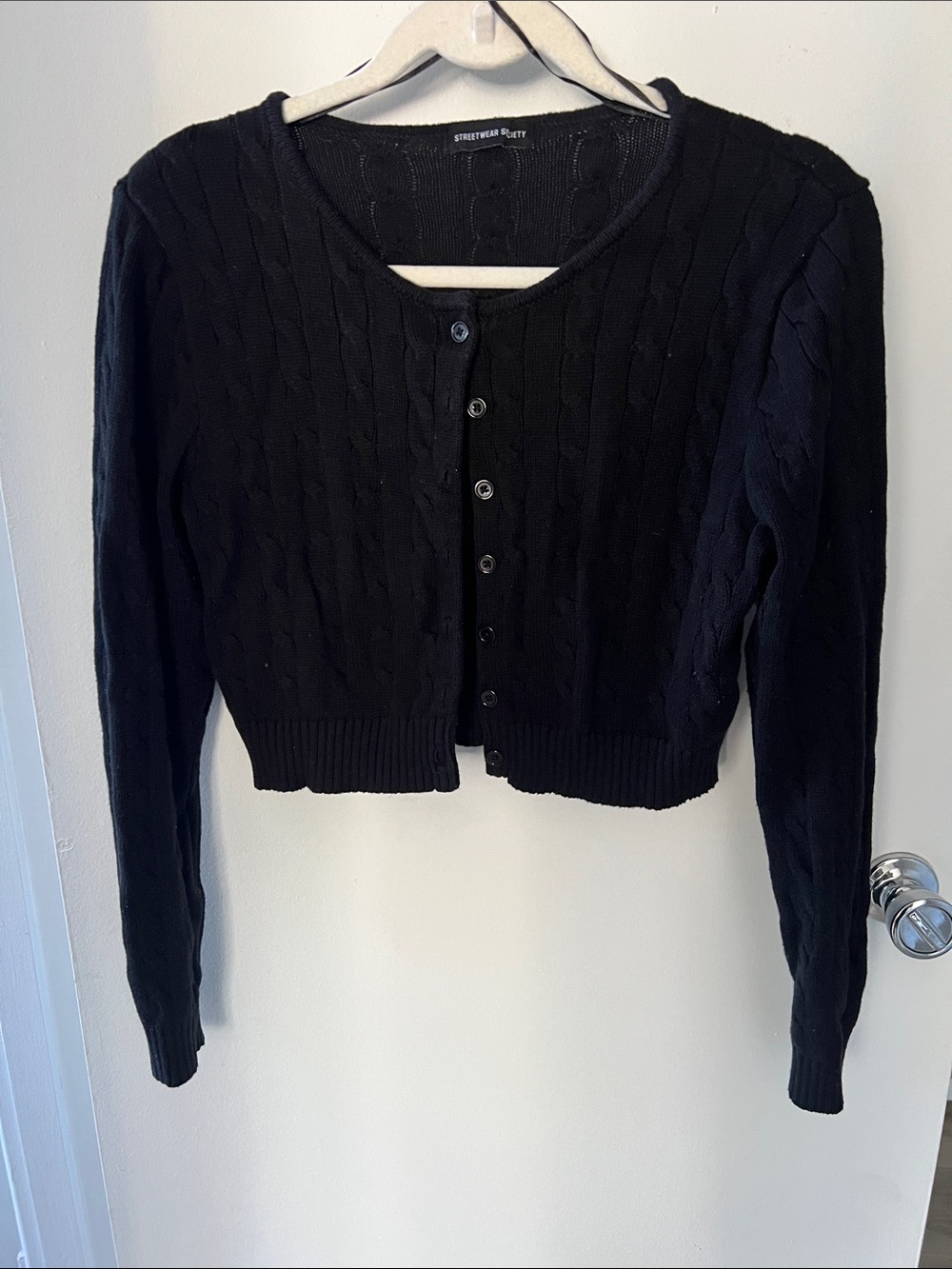 Streetwear Society Black Cropped Cable-Knit Cardigan